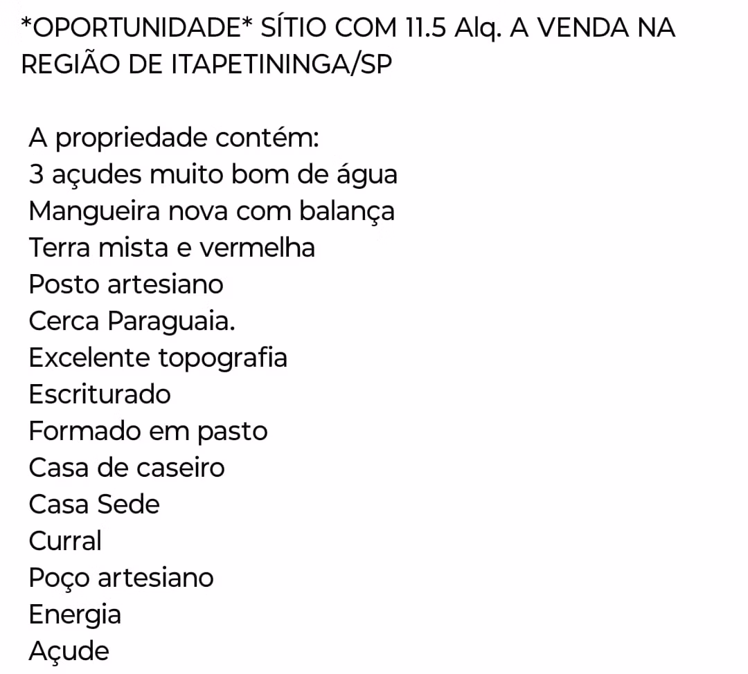 Sítio de 28 ha em Itapetininga, SP
