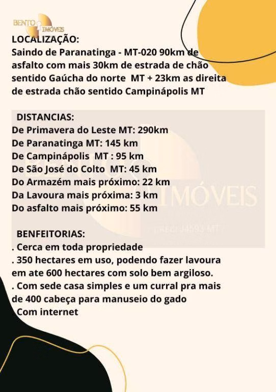 Fazenda de 985 ha em Paranatinga, MT