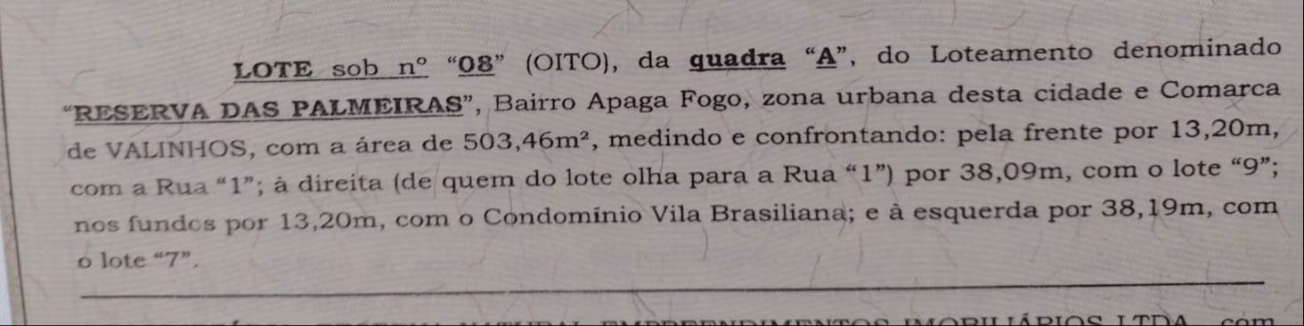 Plot of 503 m² in Valinhos, SP, Brazil
